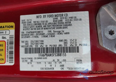 2015 Ford Mustang V6 from USA, damaged, VIN 1FA6P8AM5F5388155